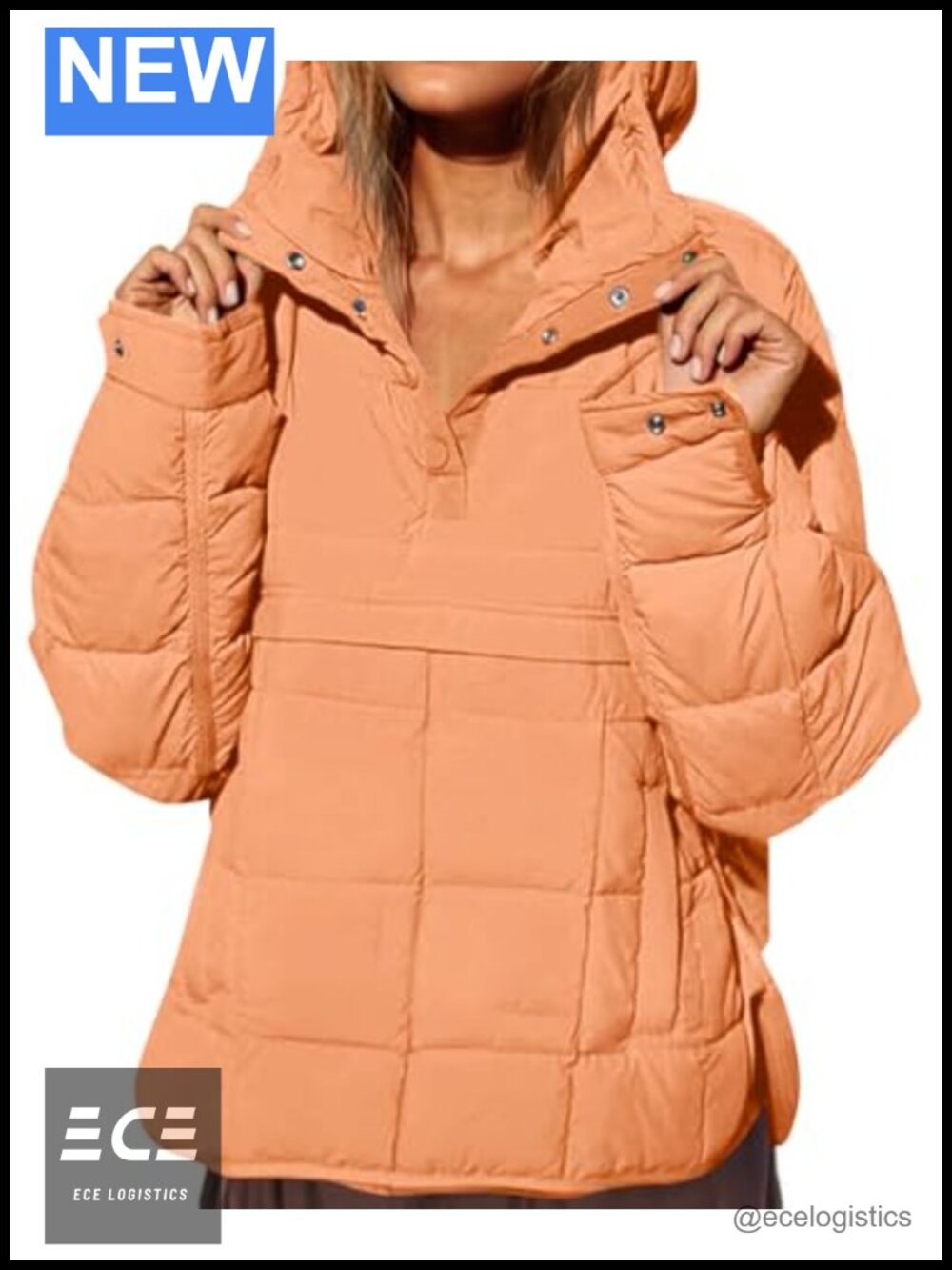Oversized Quilted Puffer Pullover Hoodie Jacket Polyamide Warm Coat